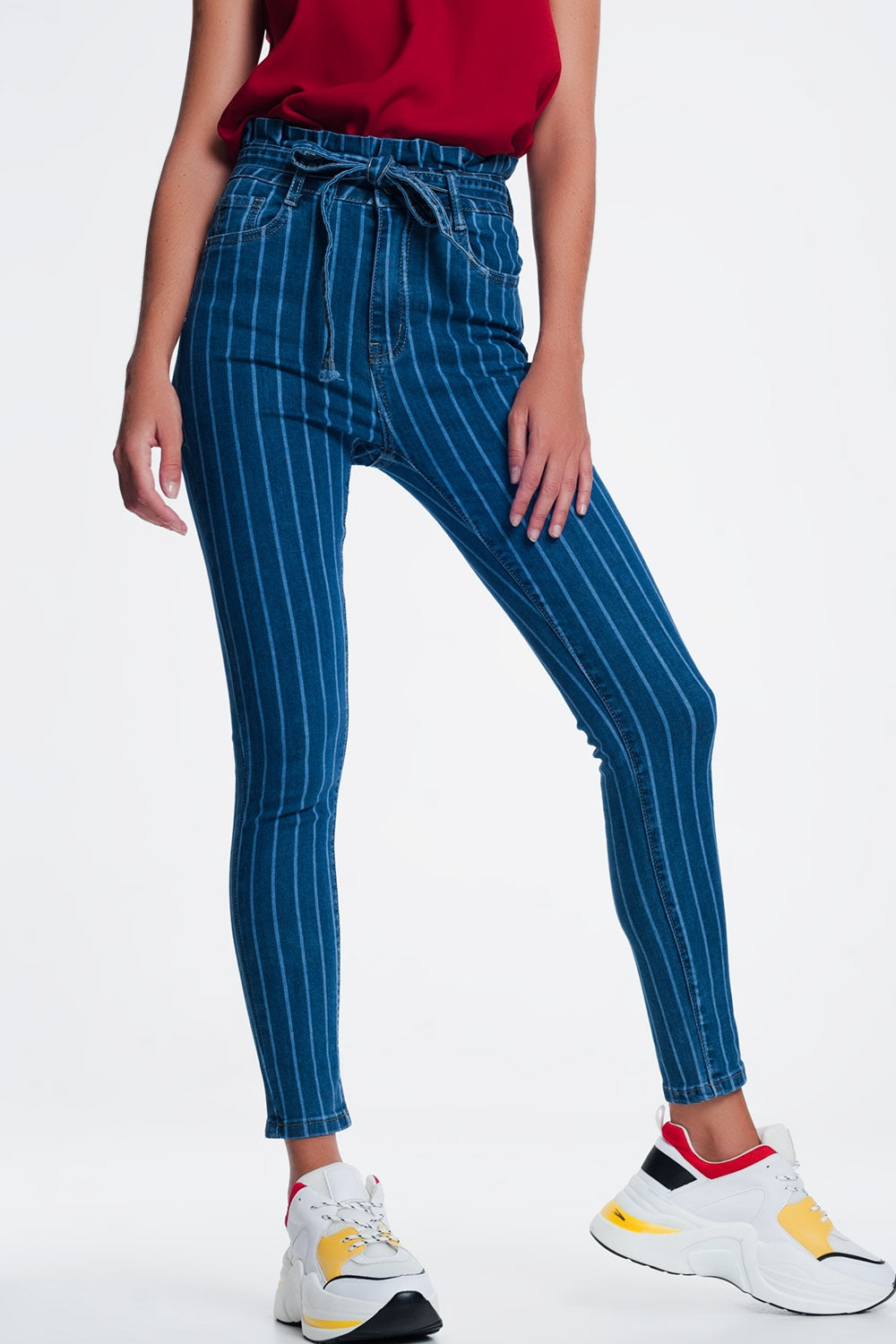 Jeans skinny con strisce sottili