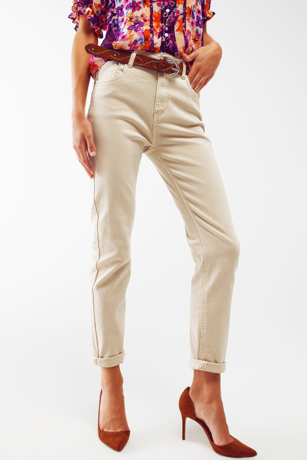 Jeans skinny in cotone elasticizzato beige
