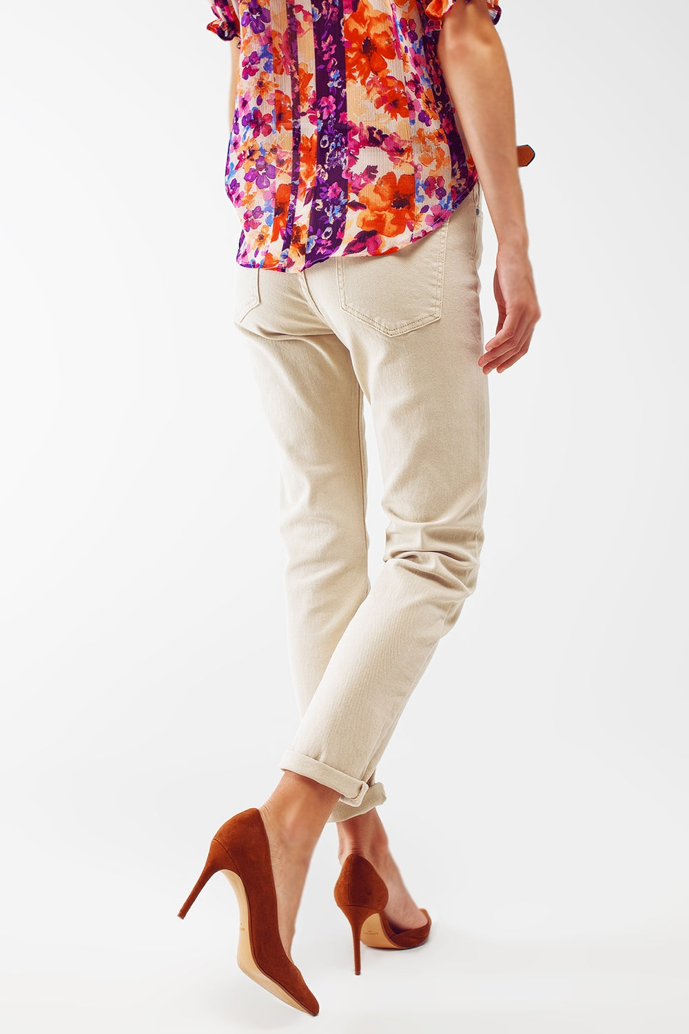 Jeans skinny in cotone elasticizzato beige