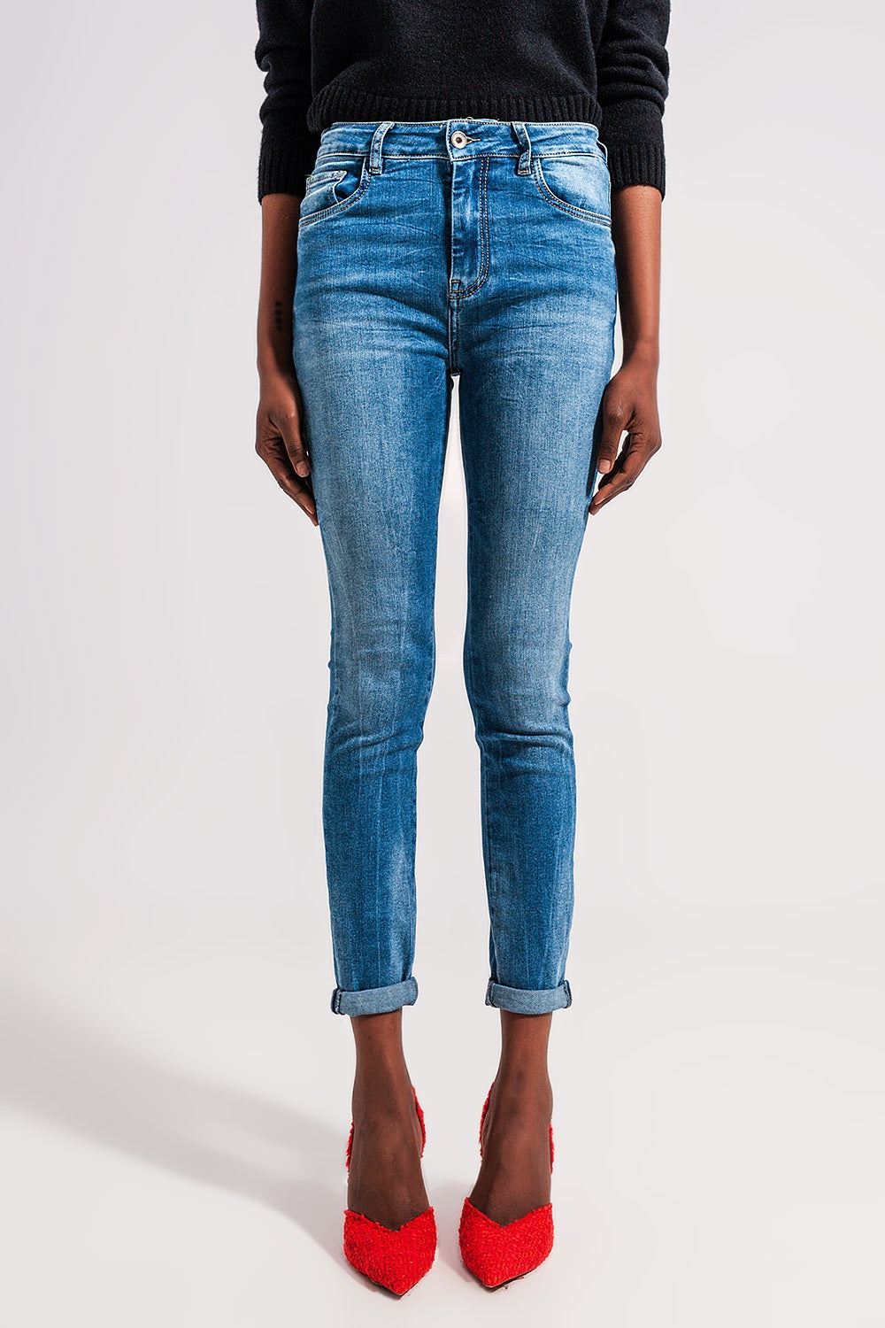Q2 Jeans skinny in cotone elastico blu medio