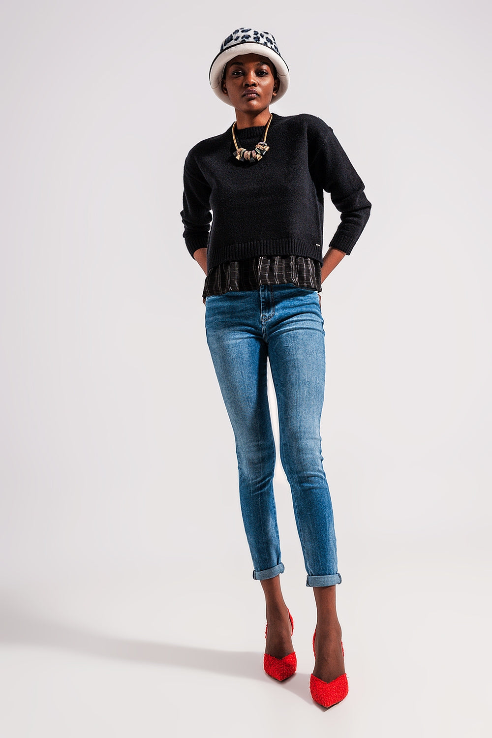Jeans skinny in cotone elastico blu medio