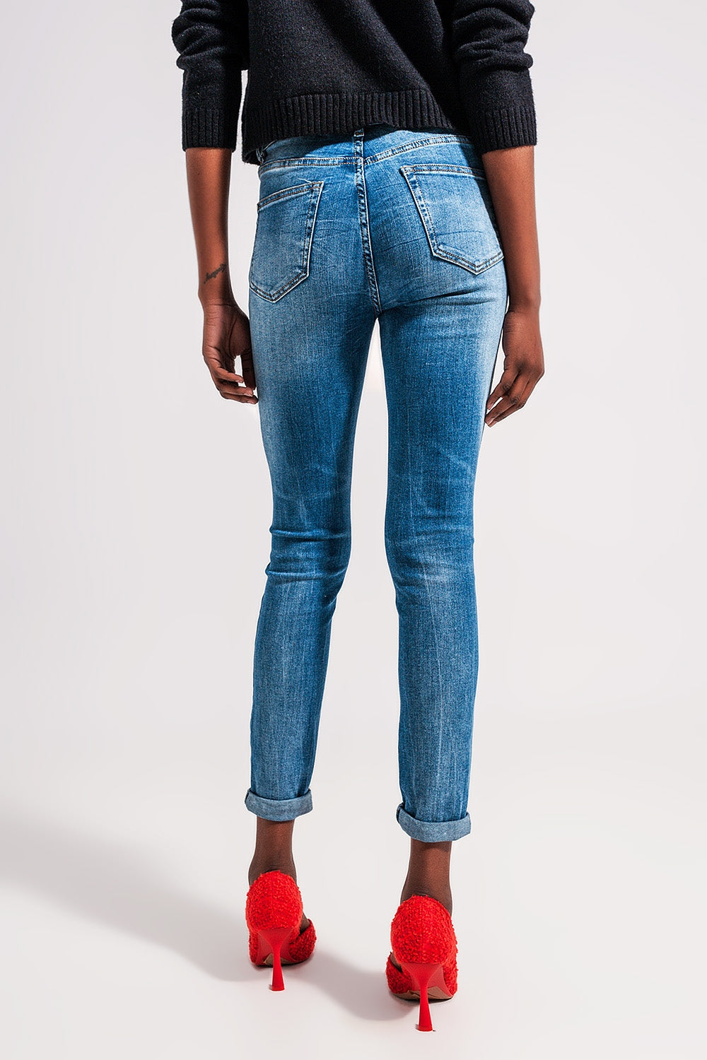 Jeans skinny in cotone elastico blu medio