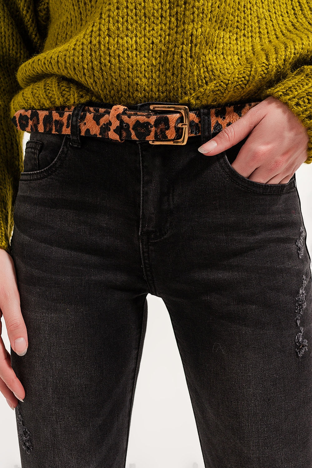 Jeans skinny in denim grigio con rotture