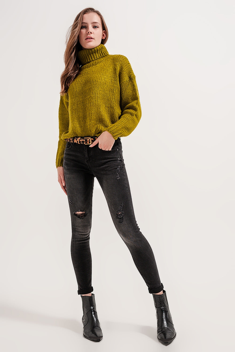 Jeans skinny in denim grigio con rotture