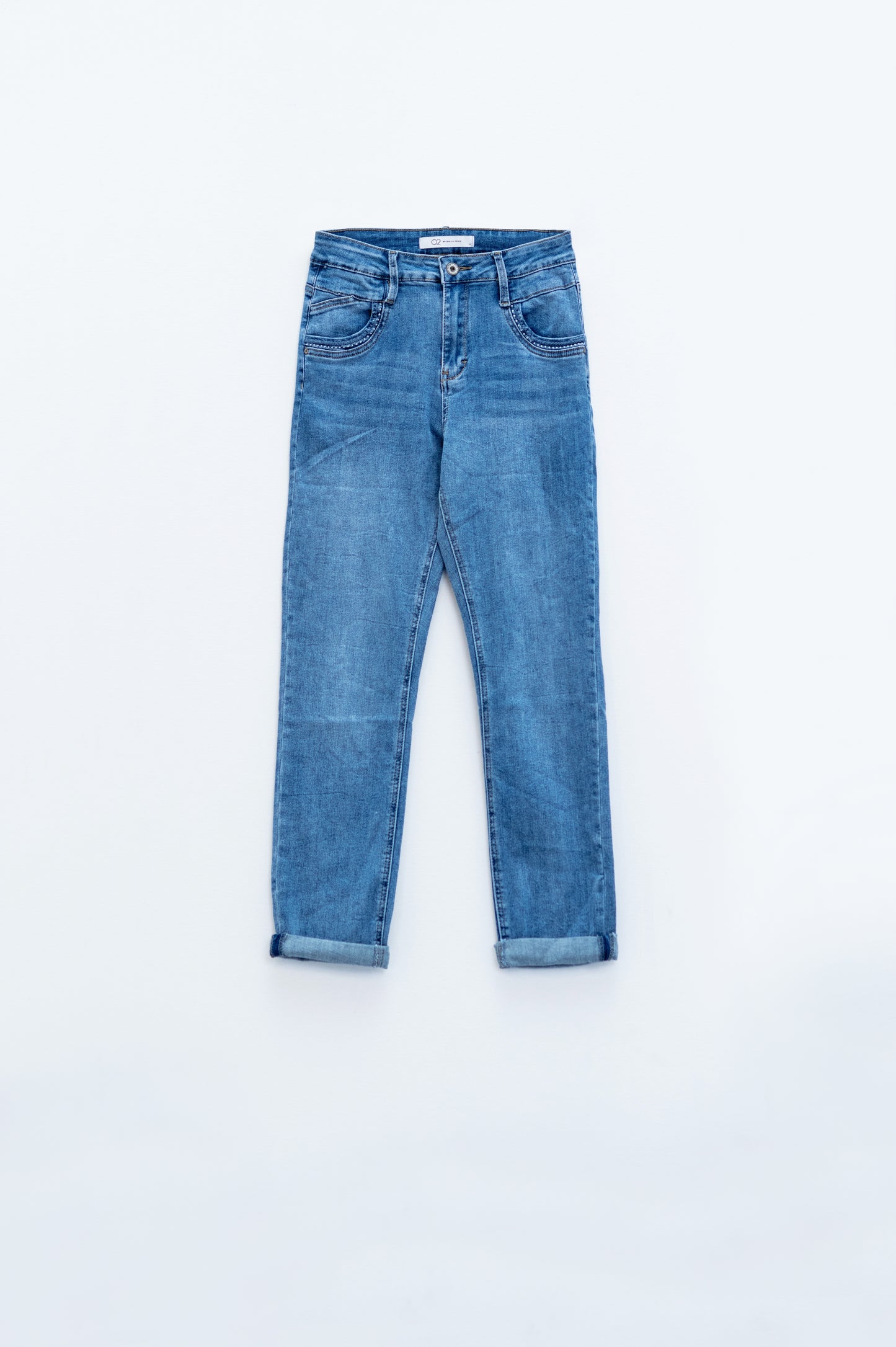 Jeans skinny in lavaggio chiaro con dettaglio sulla tasca