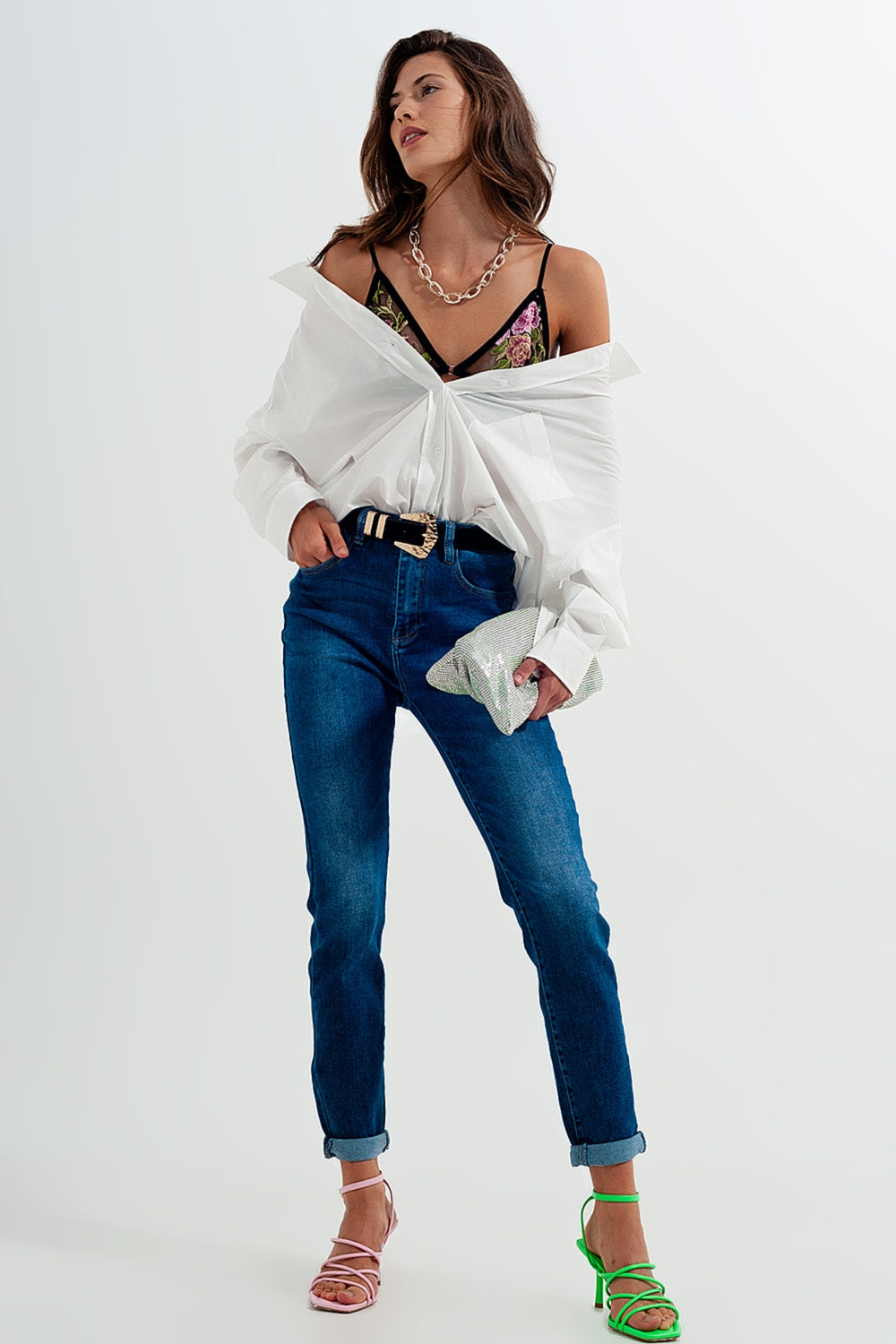 Jeans skinny in misto cotone blu scuro