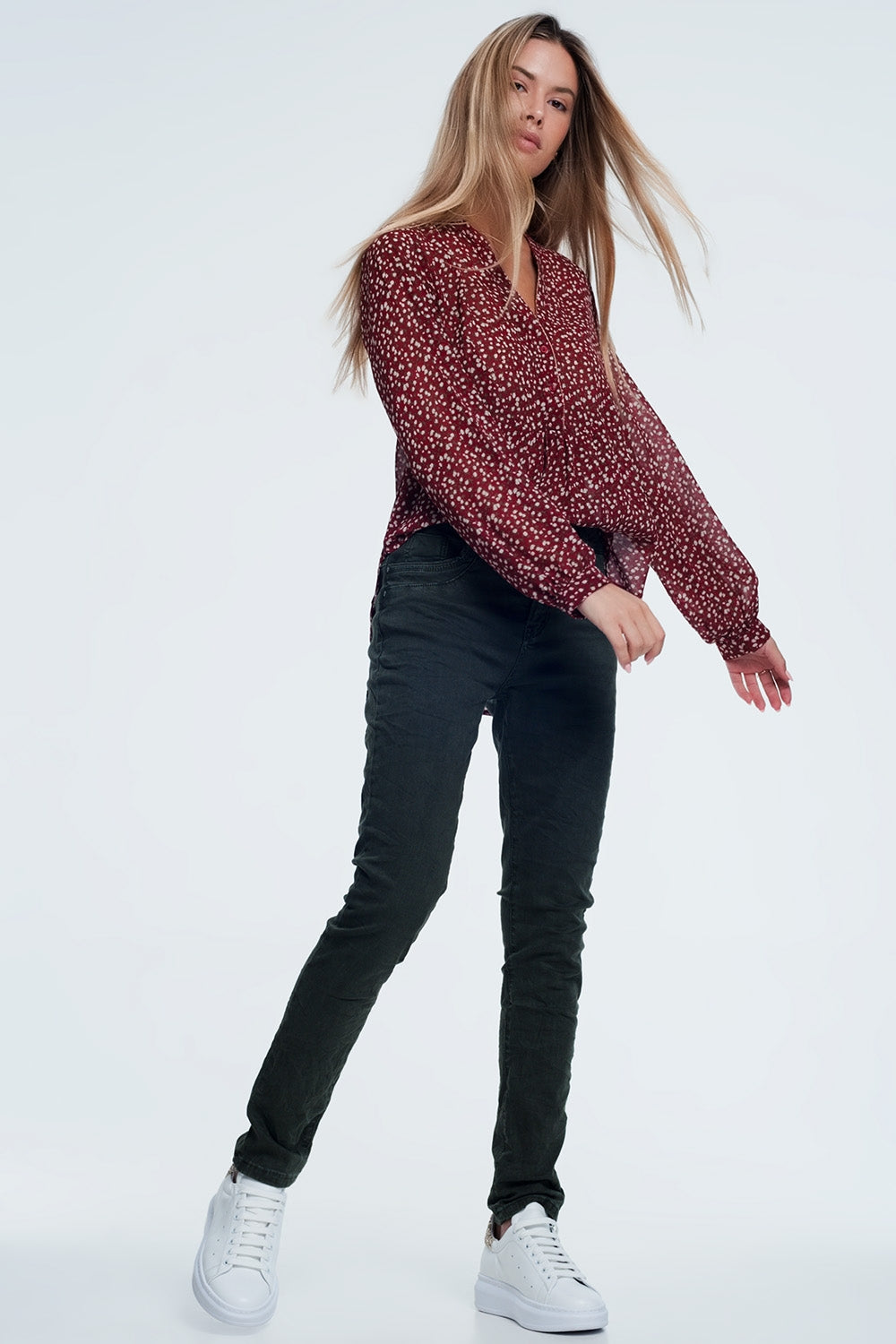 jeans skinny khaki con cavallo basso