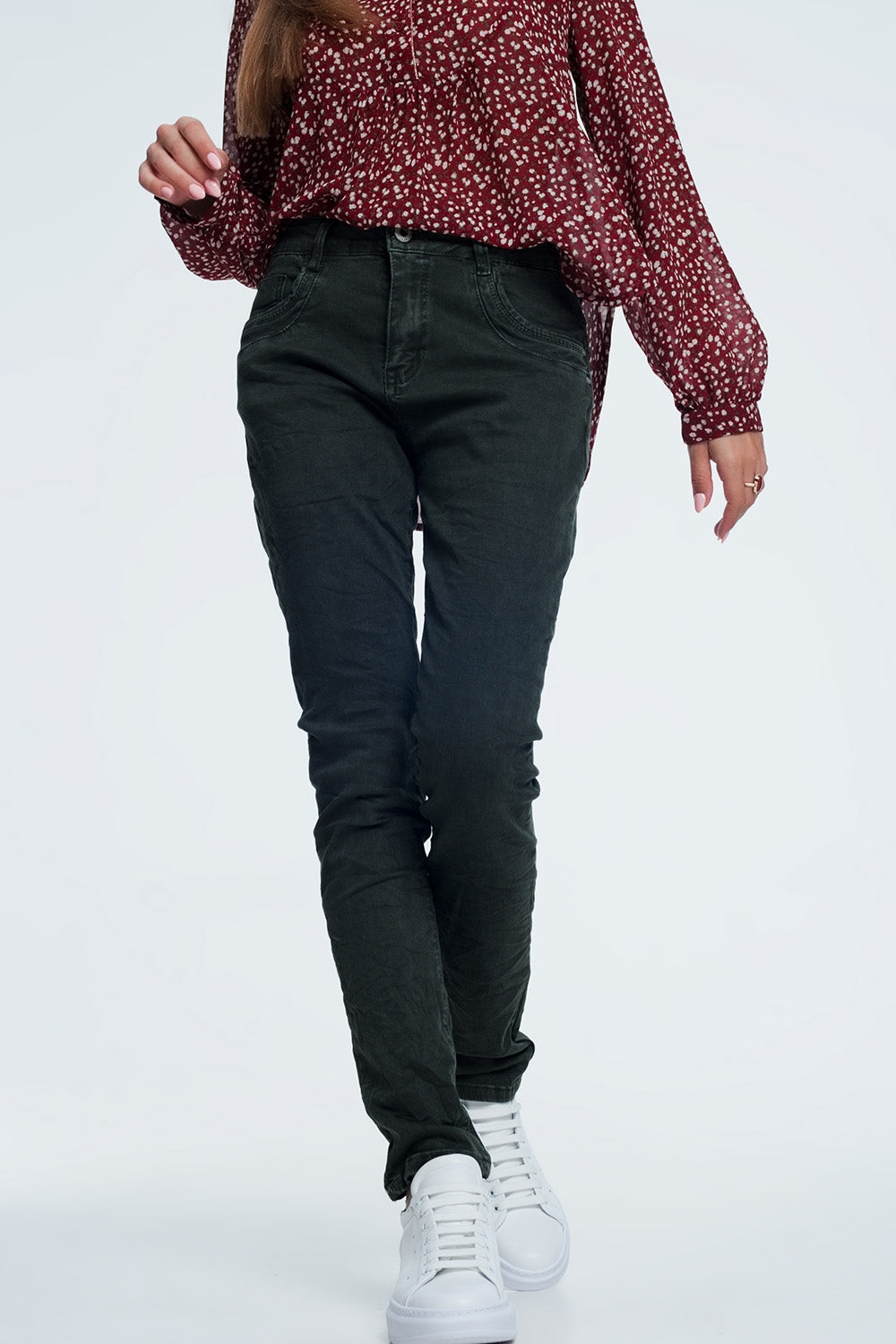 jeans skinny khaki con cavallo basso