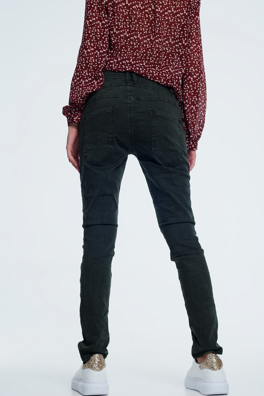 jeans skinny khaki con cavallo basso