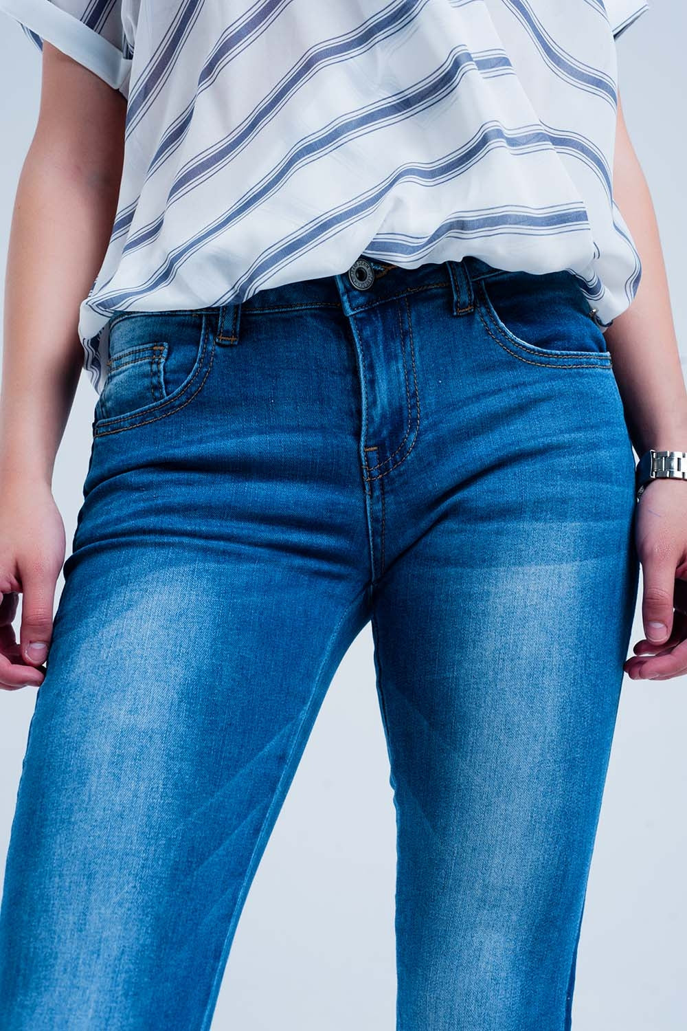 Jeans skinny lavaggio blu con riga laterale blu