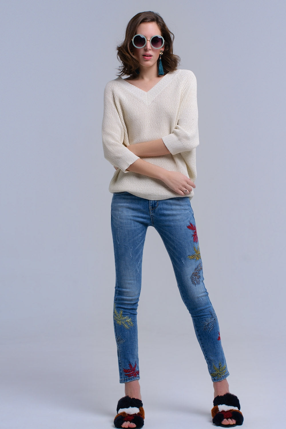 Q2 Jeans skinny ricamati