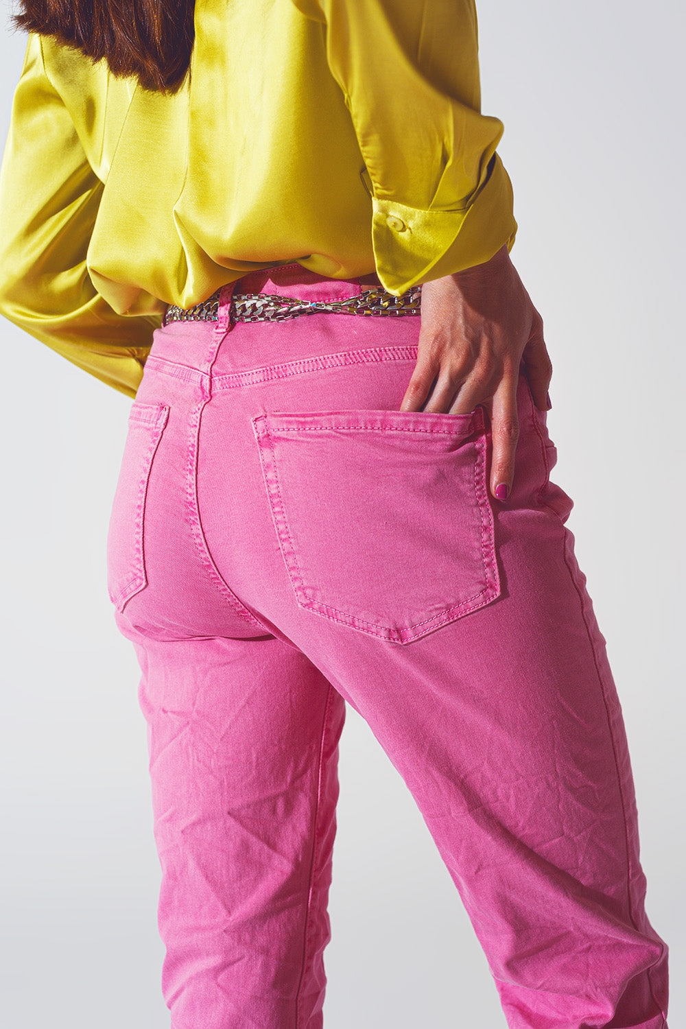 Jeans skinny rosa stropicciati
