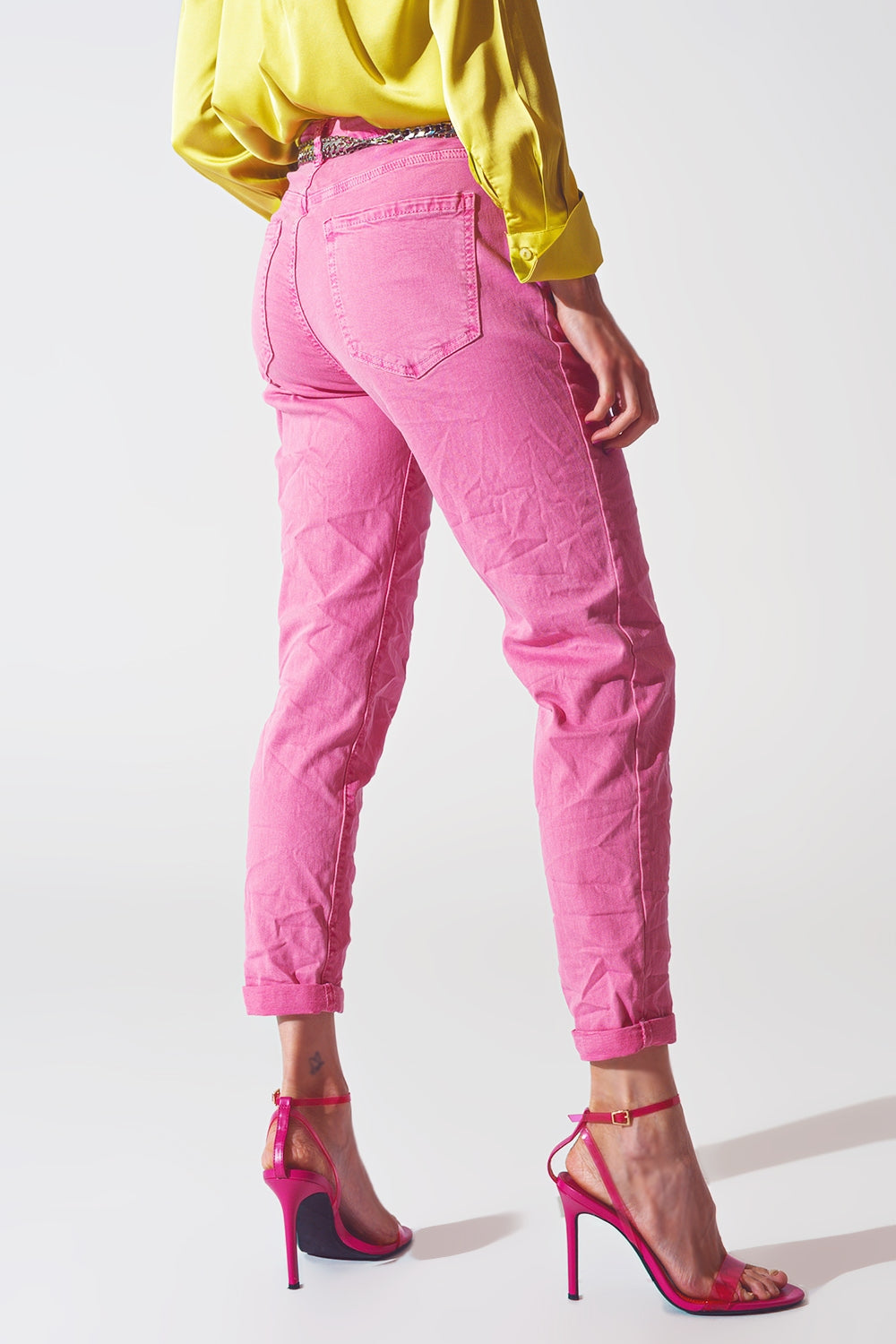 Jeans skinny rosa stropicciati