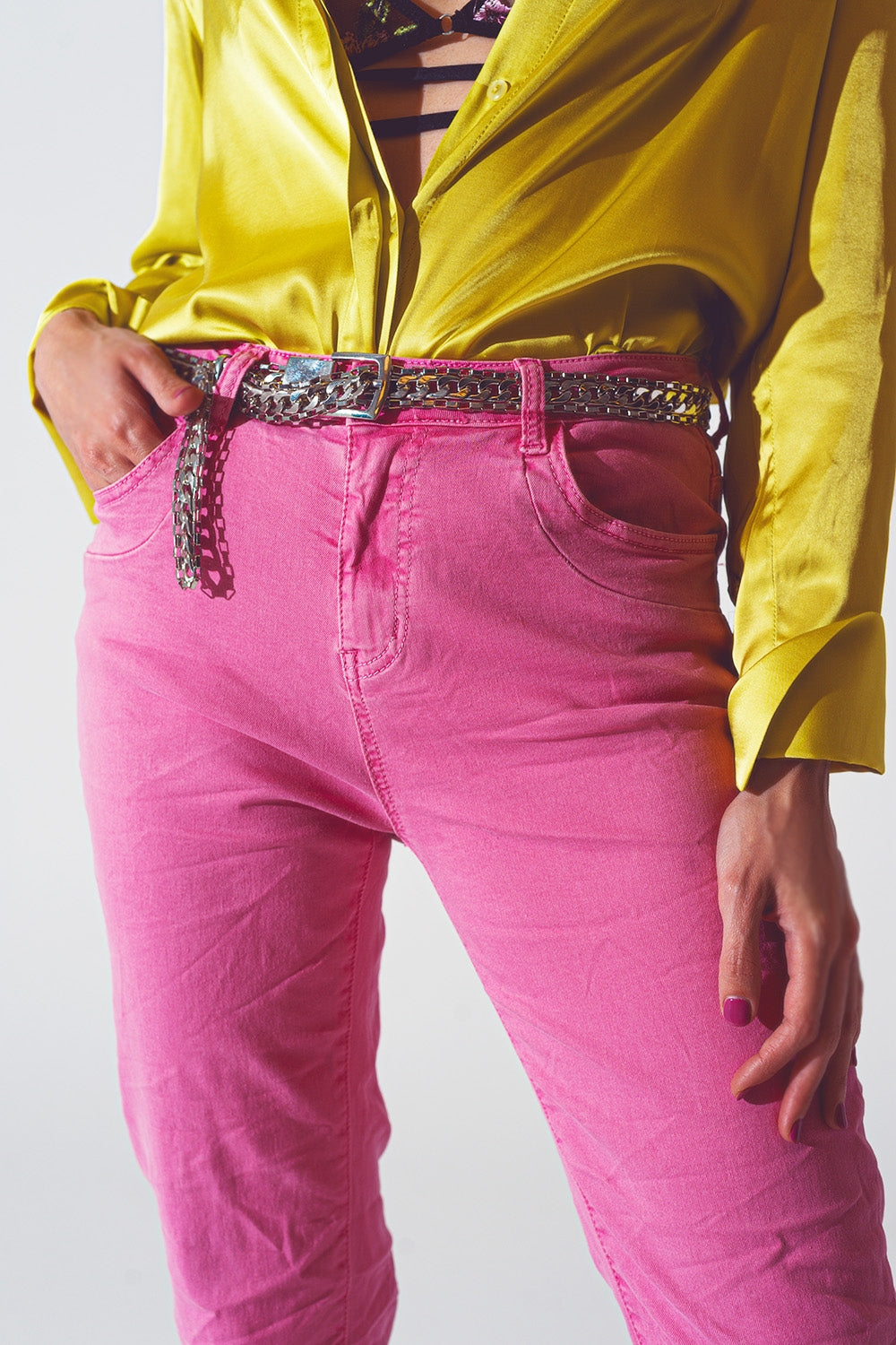 Jeans skinny rosa stropicciati