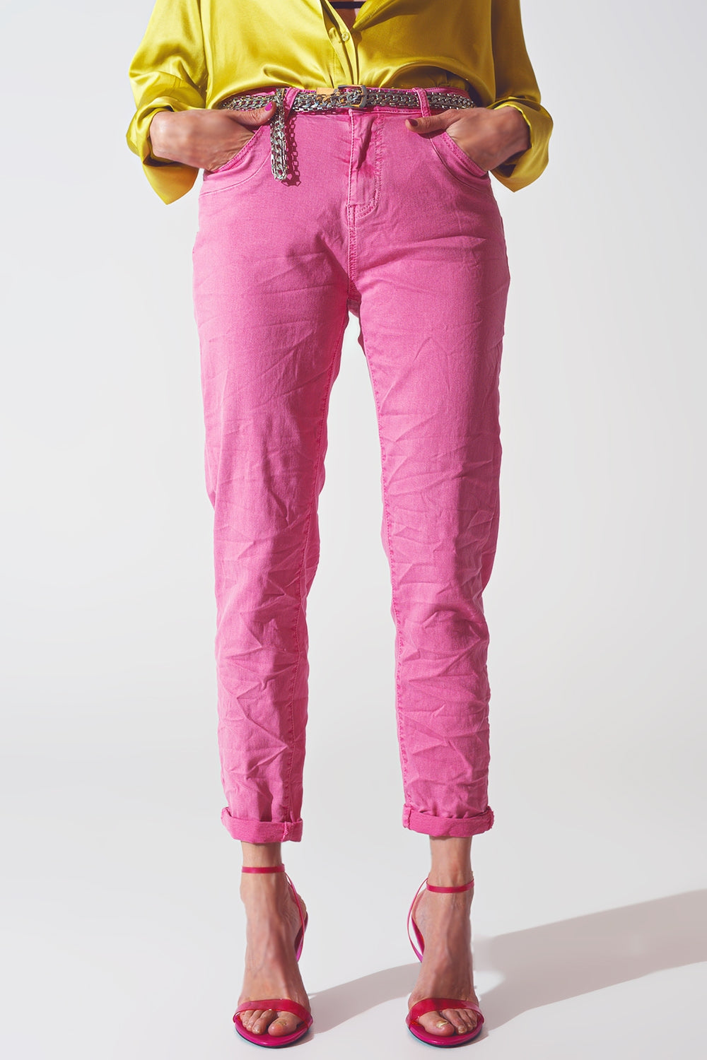 Jeans skinny rosa stropicciati