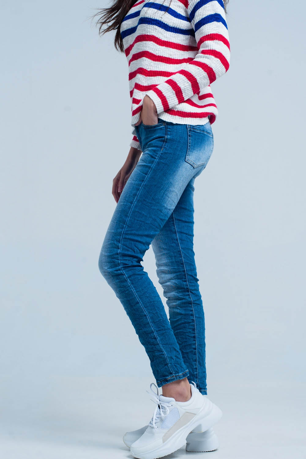 Jeans skinny rugosi lavato oscuro
