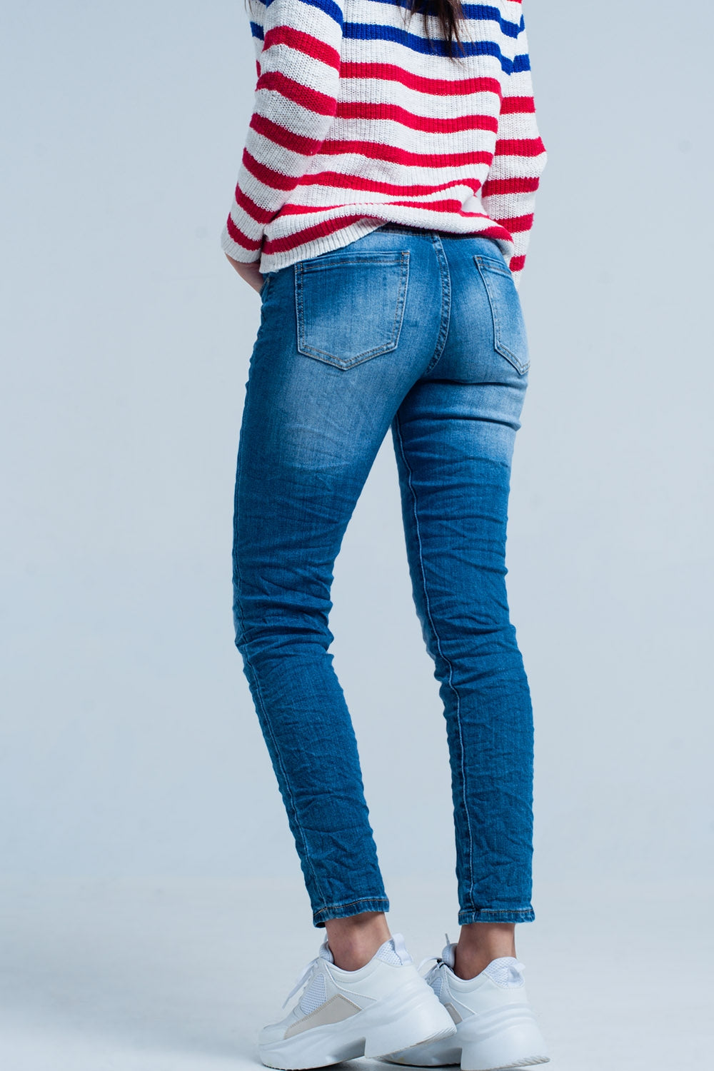 Jeans skinny rugosi lavato oscuro