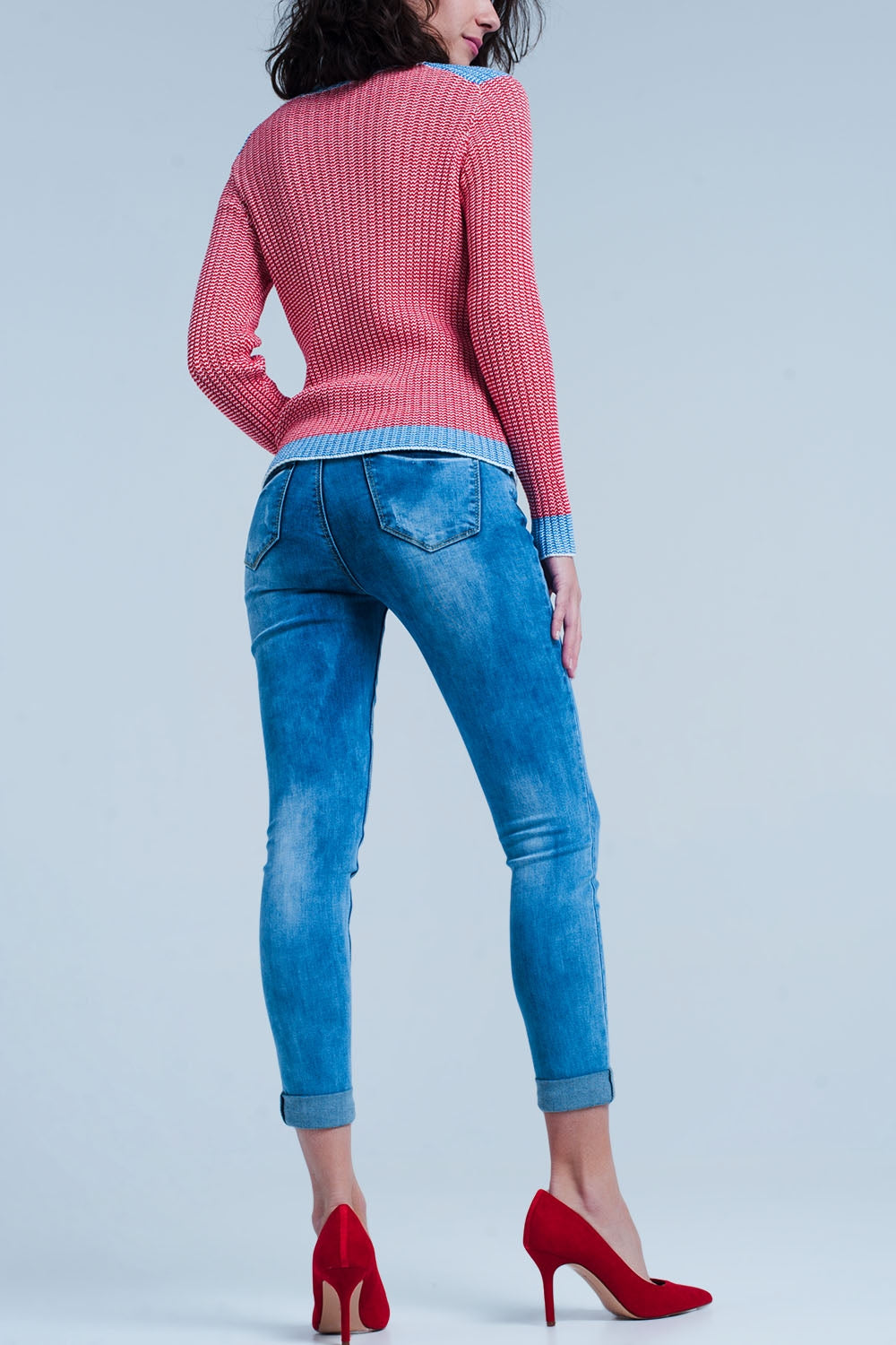 Jeans skinny slavati con stampa leopardo