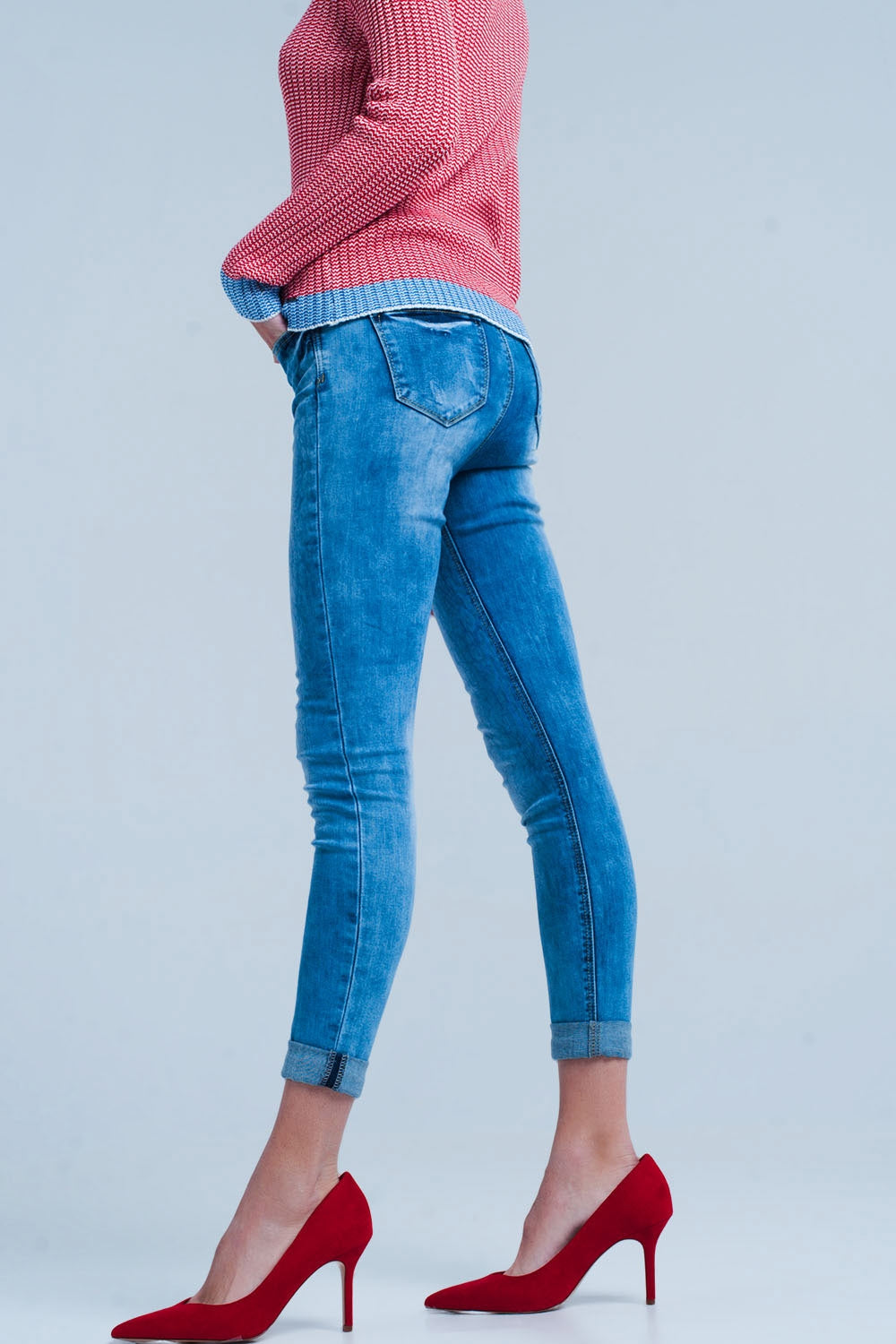 Jeans skinny slavati con stampa leopardo