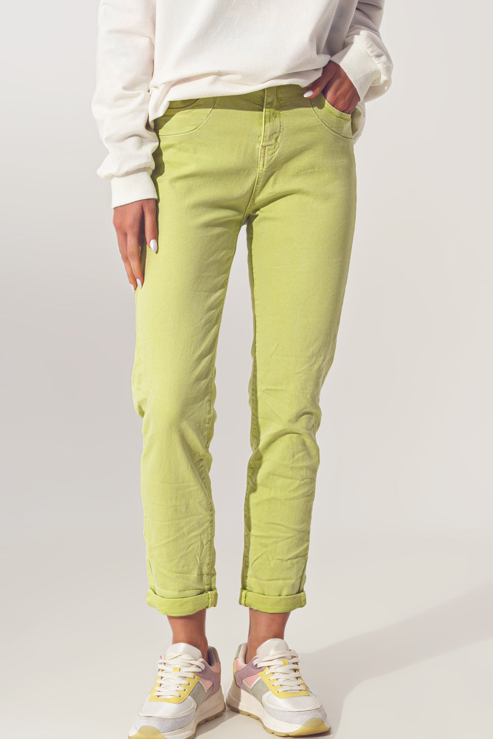 Jeans skinny stropicciati verde lime