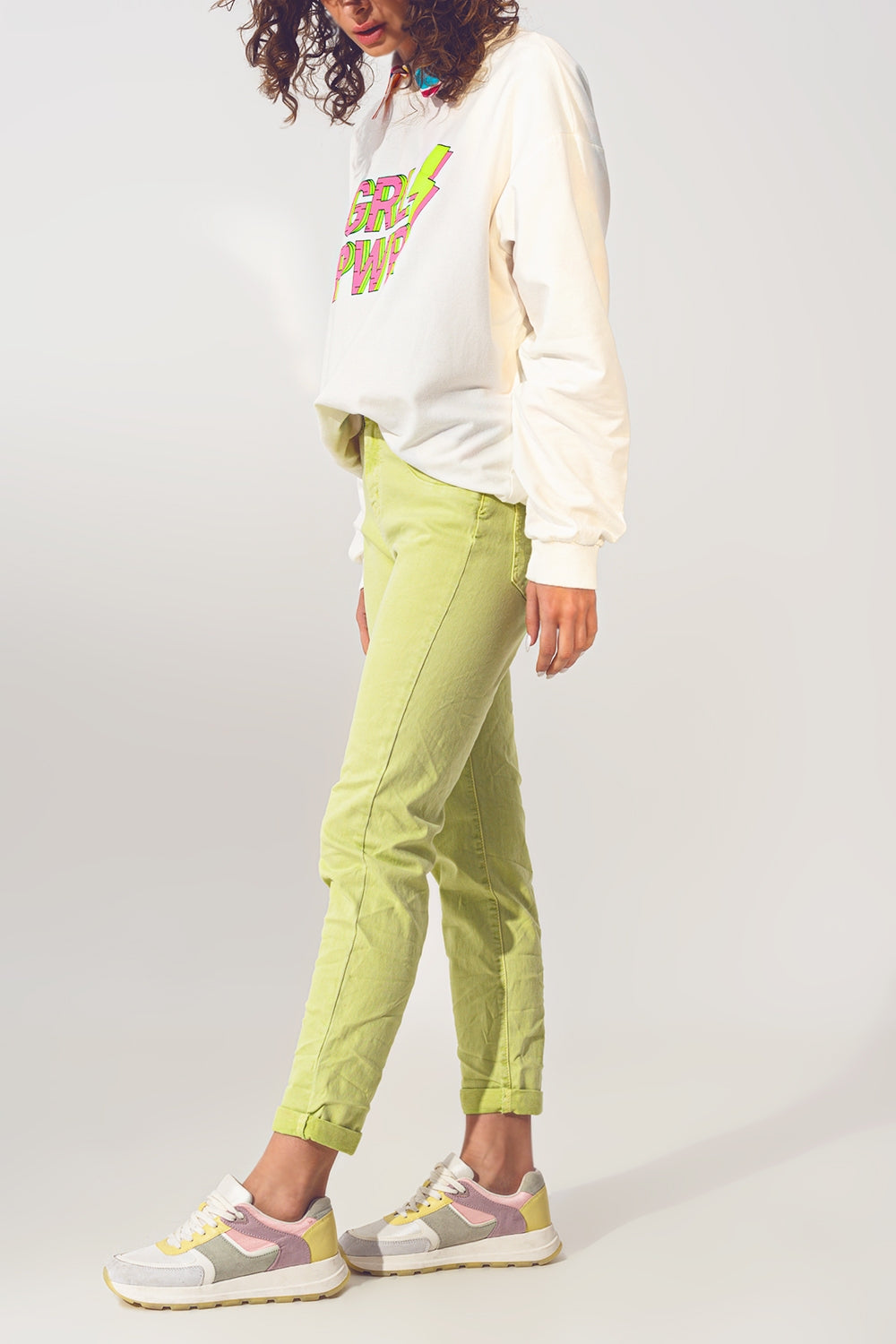Jeans skinny stropicciati verde lime