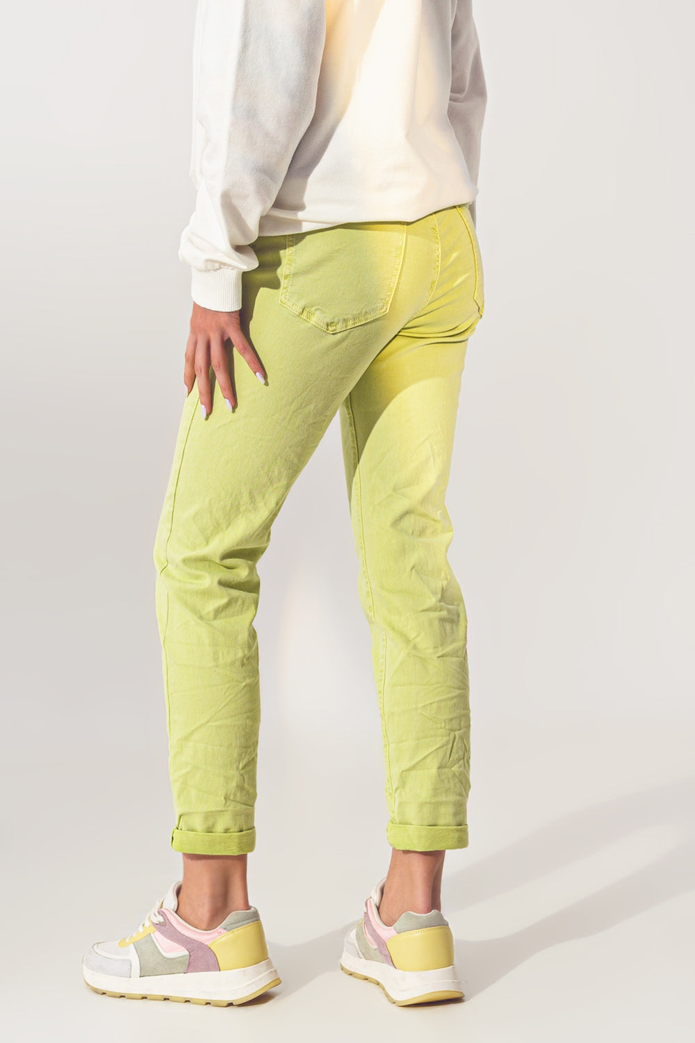 Jeans skinny stropicciati verde lime