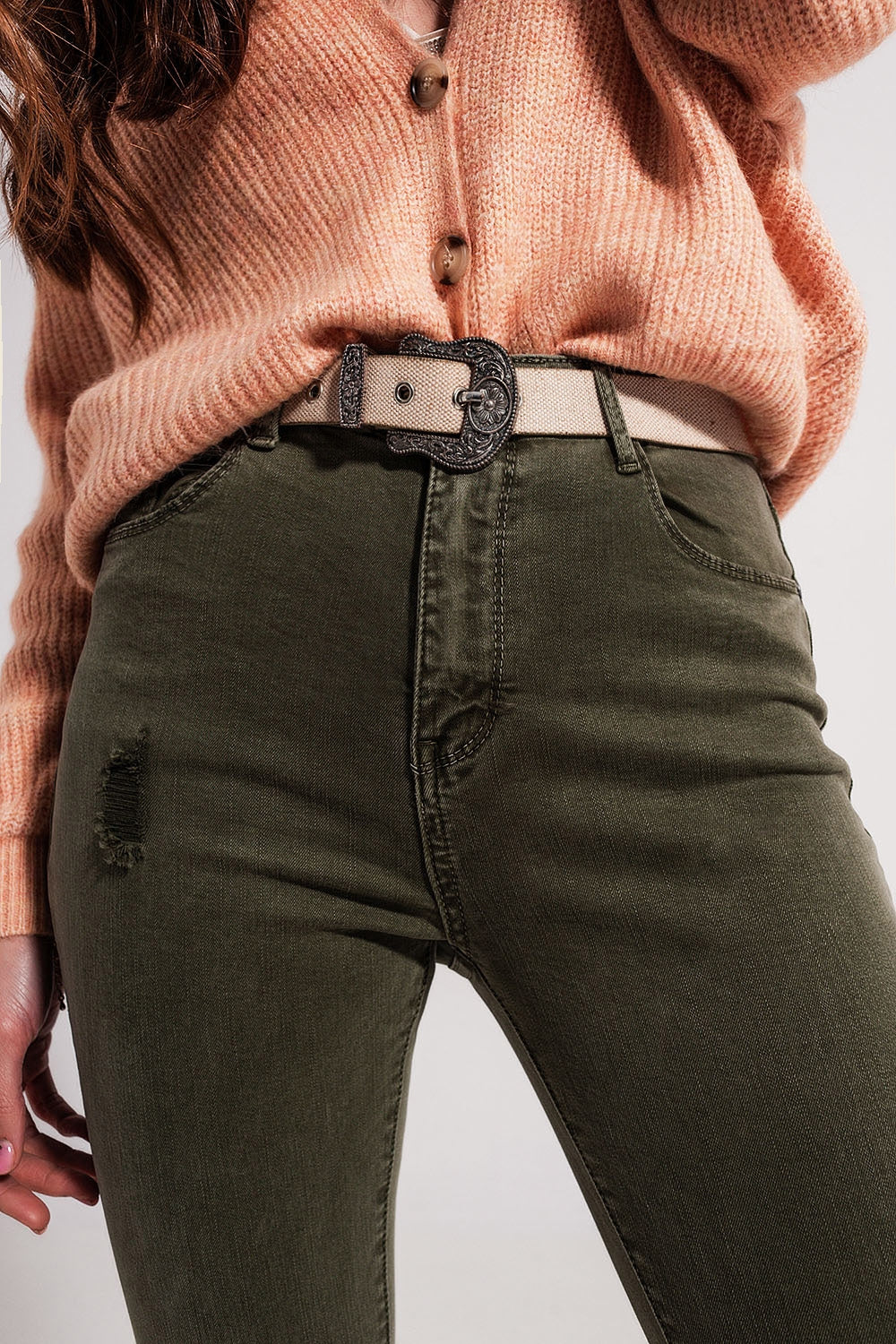 Jeans skinny verdi distressed