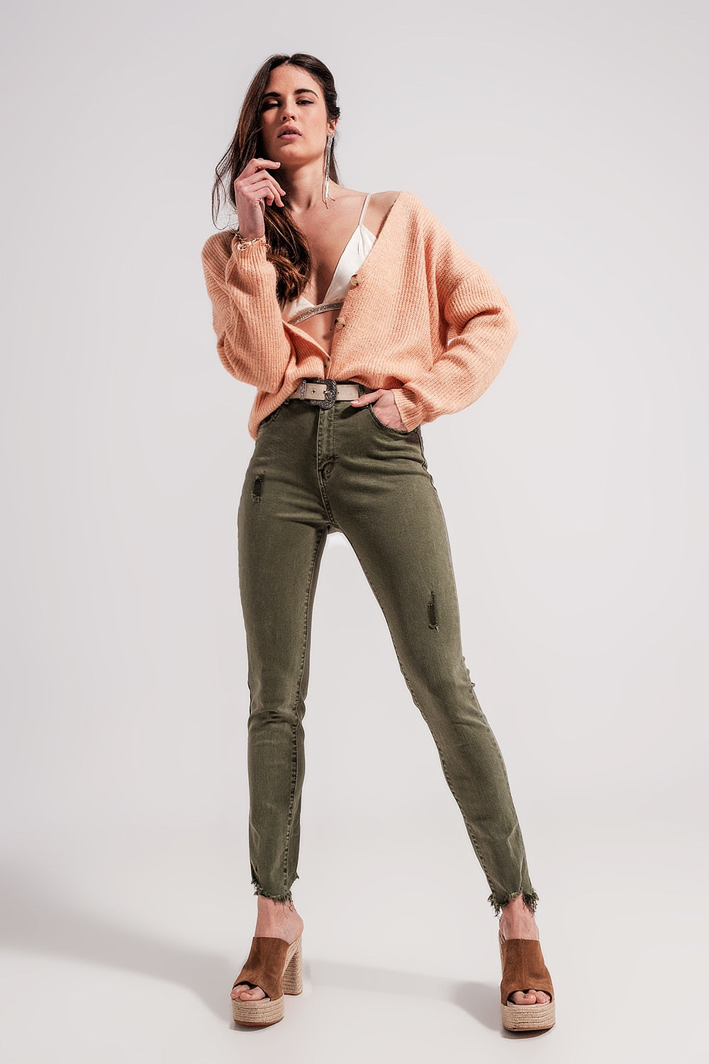 Jeans skinny verdi distressed