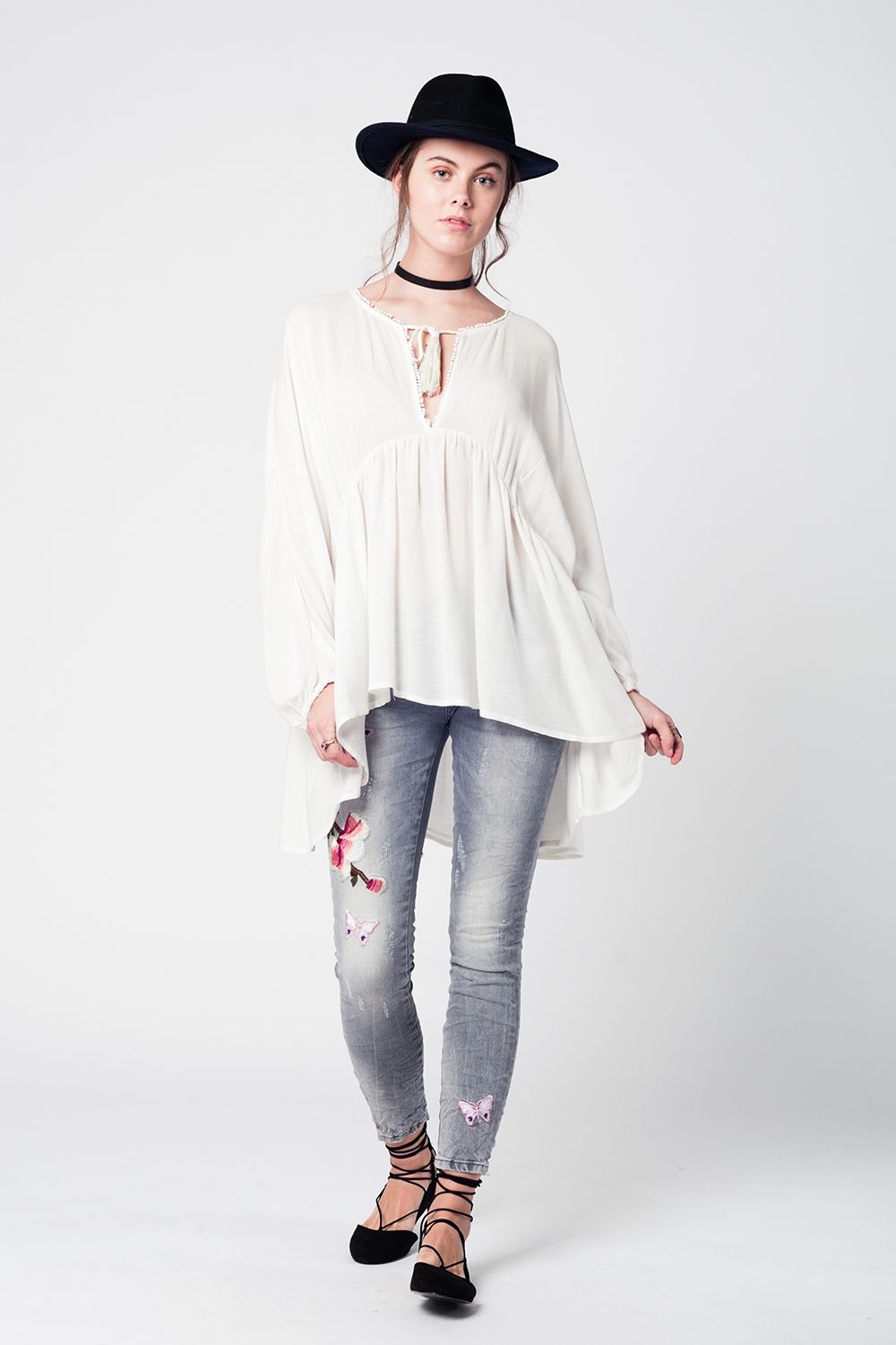 Jeans slim ricamati denim grigio