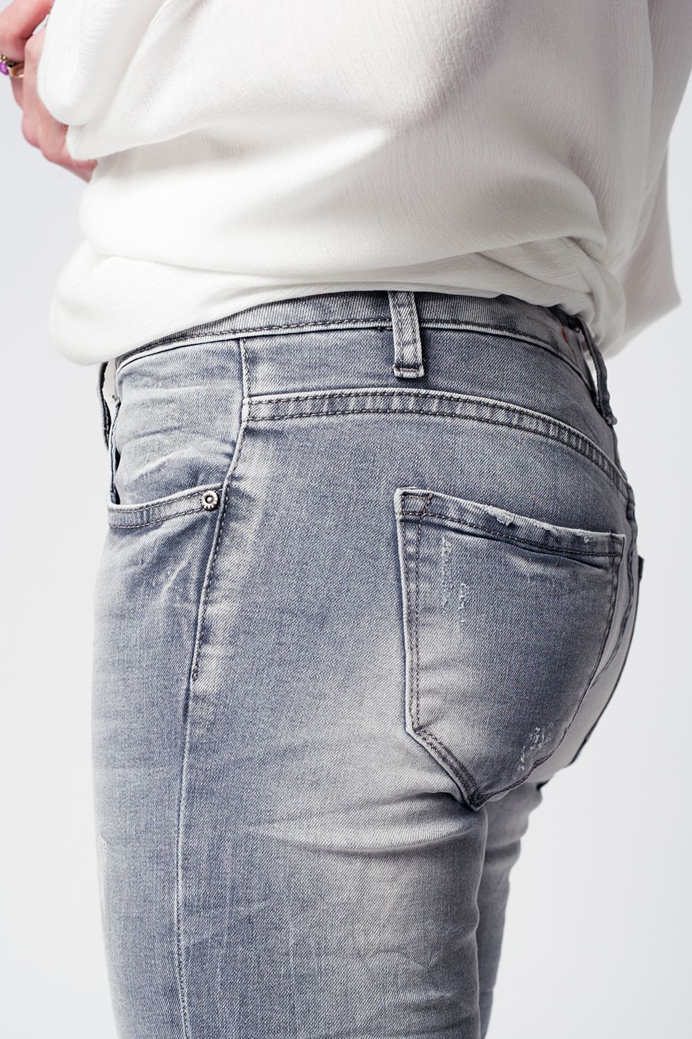 Jeans slim ricamati denim grigio