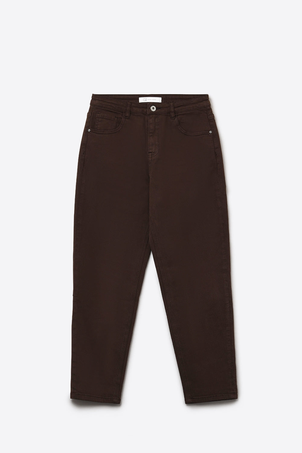 Jeans slouchy a vita media in cotone marrone cioccolato