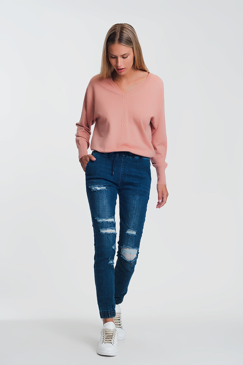 Jeans stile joggers leggeri in denim scuro