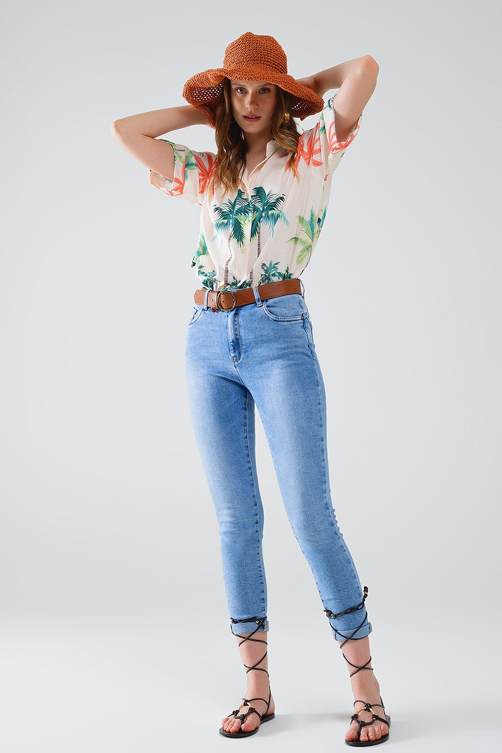 Jeans super skinny a vita regolare in lavaggio chiaro con 5 tasche