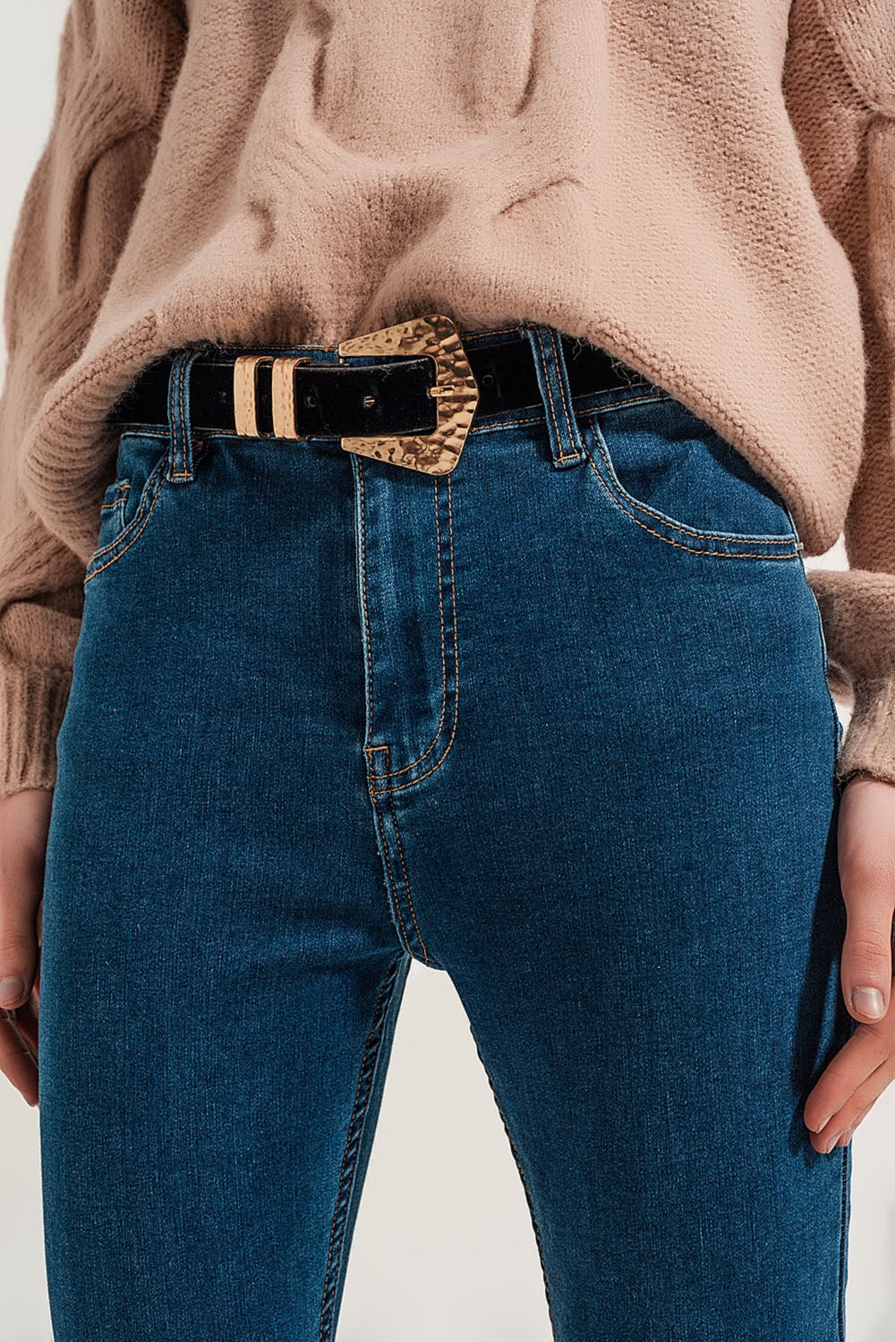 Jeans super skinny fit a vita alta lavaggio in blu medio