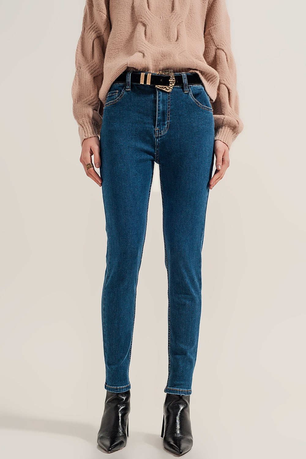 Jeans super skinny fit a vita alta lavaggio in blu medio