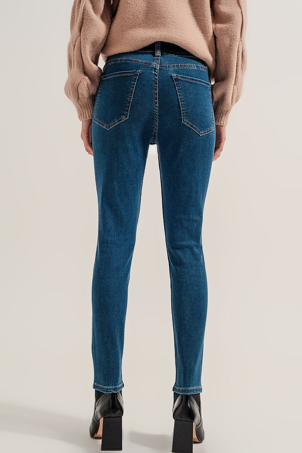 Jeans super skinny fit a vita alta lavaggio in blu medio