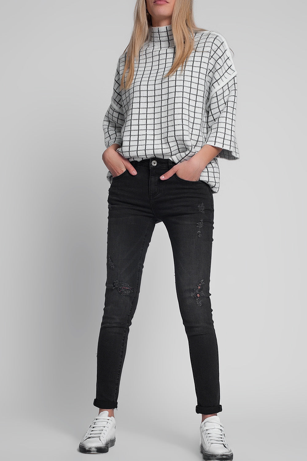 Jeans super skinny strappati lavaggio nero