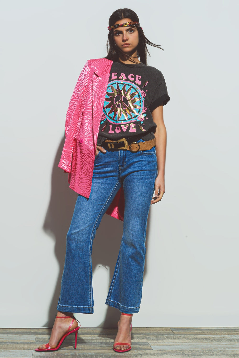 Jeans svasati con doppio bottone in vita in denim blu