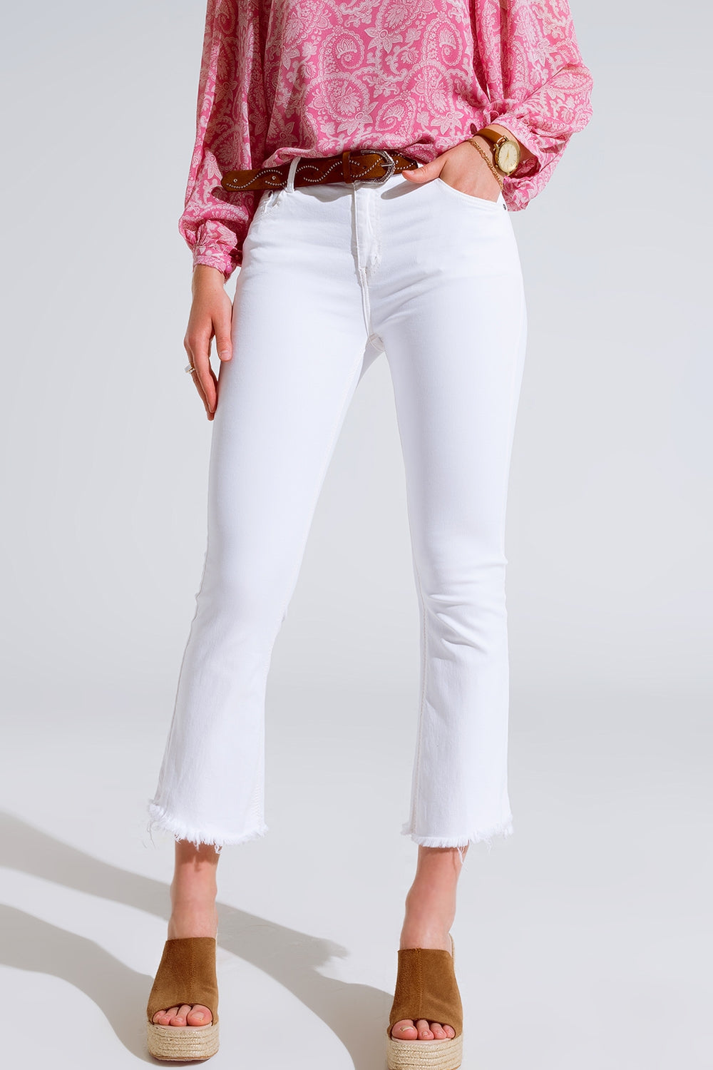 Jeans svasati di base a vita alta in bianco