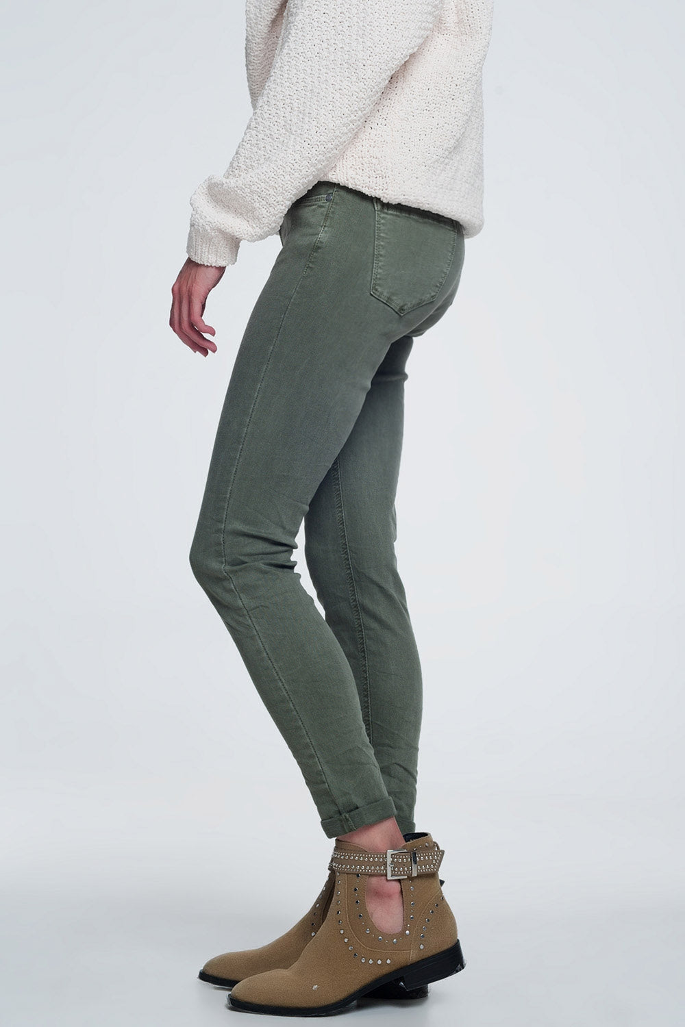 Jeans skinny a vita alta in verde