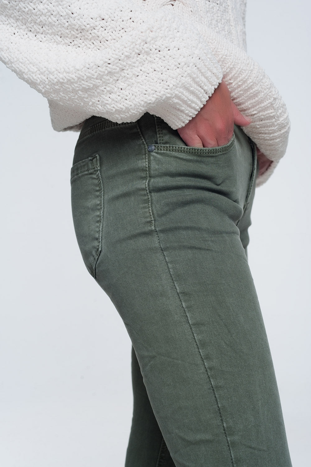 Jeans skinny a vita alta in verde