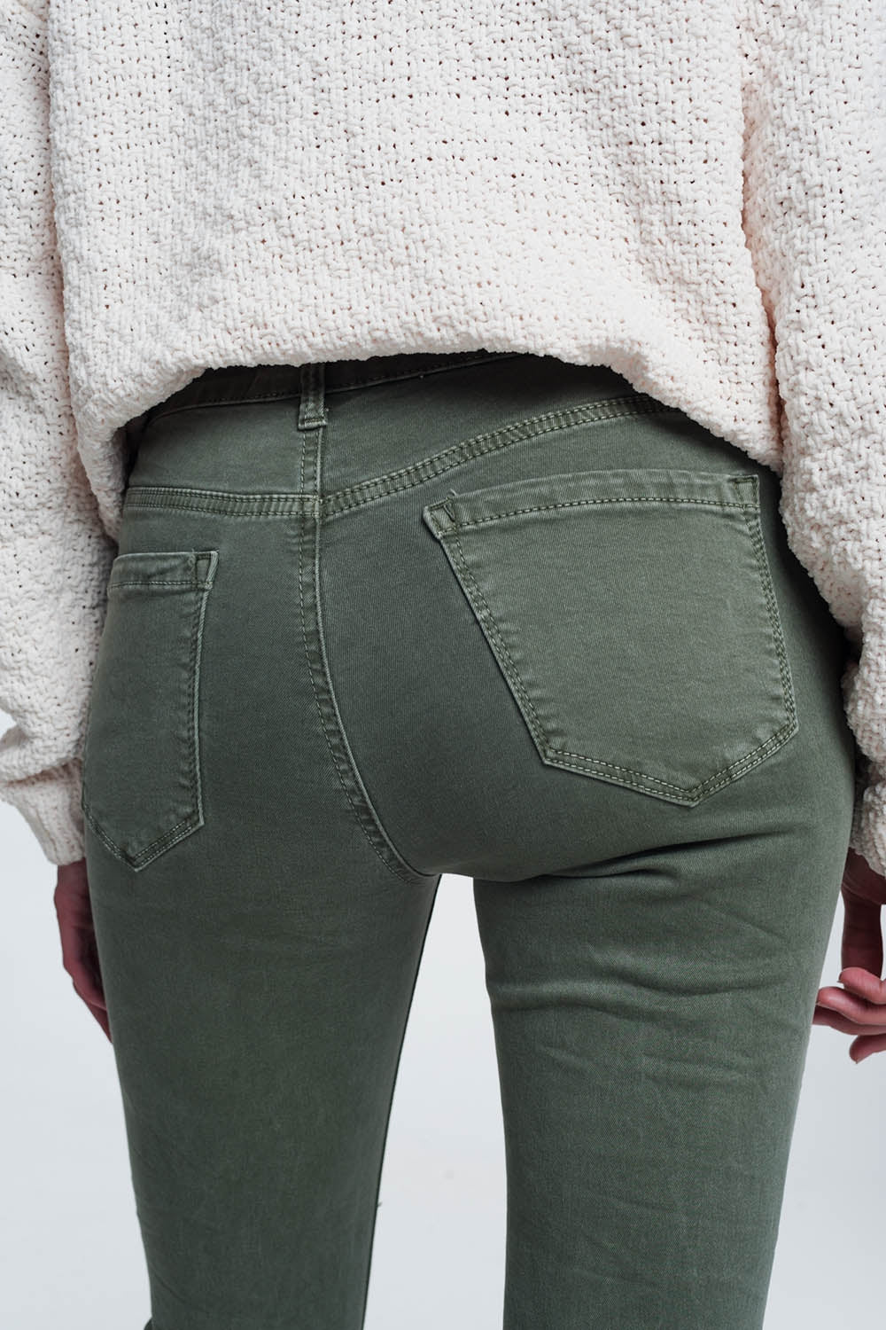 Jeans skinny a vita alta in verde