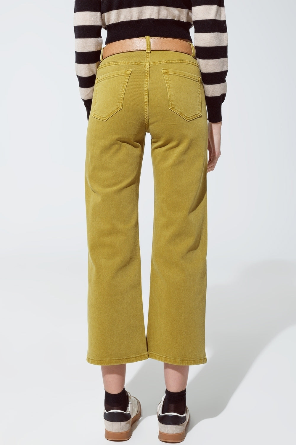 Jeans verdi a gamba dritta con riflessi metallici dorati