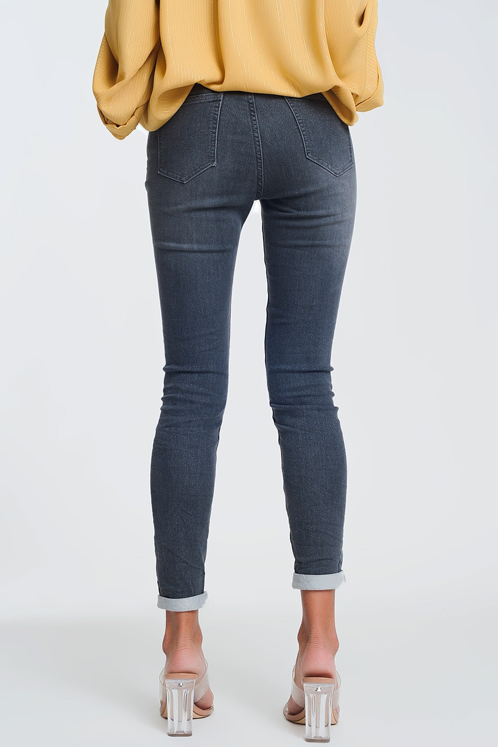 jeans vita alta con glitter