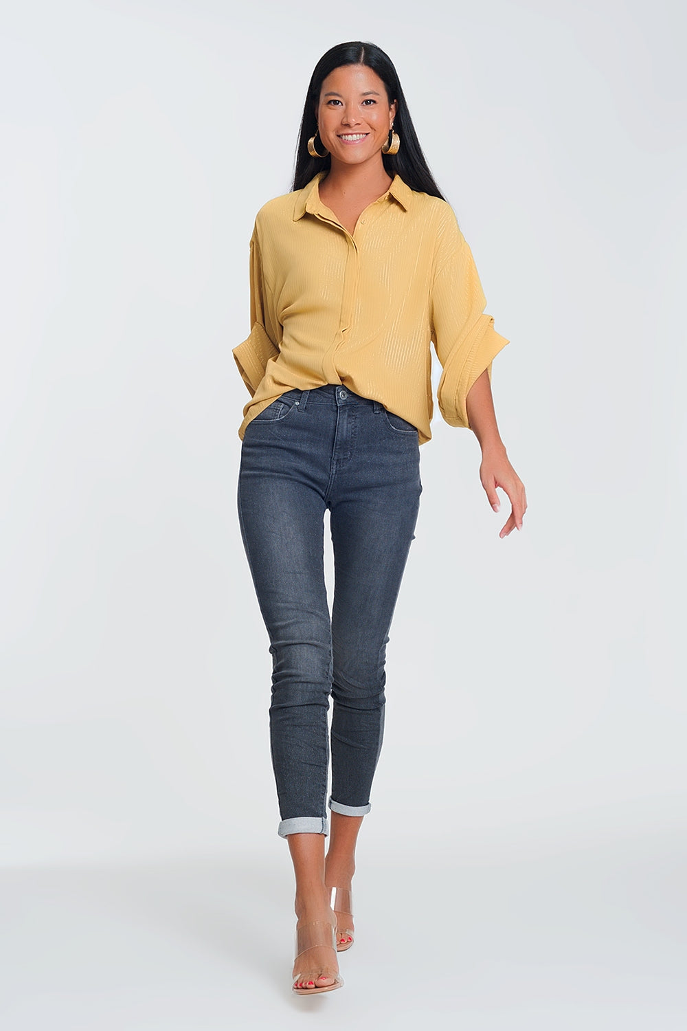 jeans vita alta con glitter