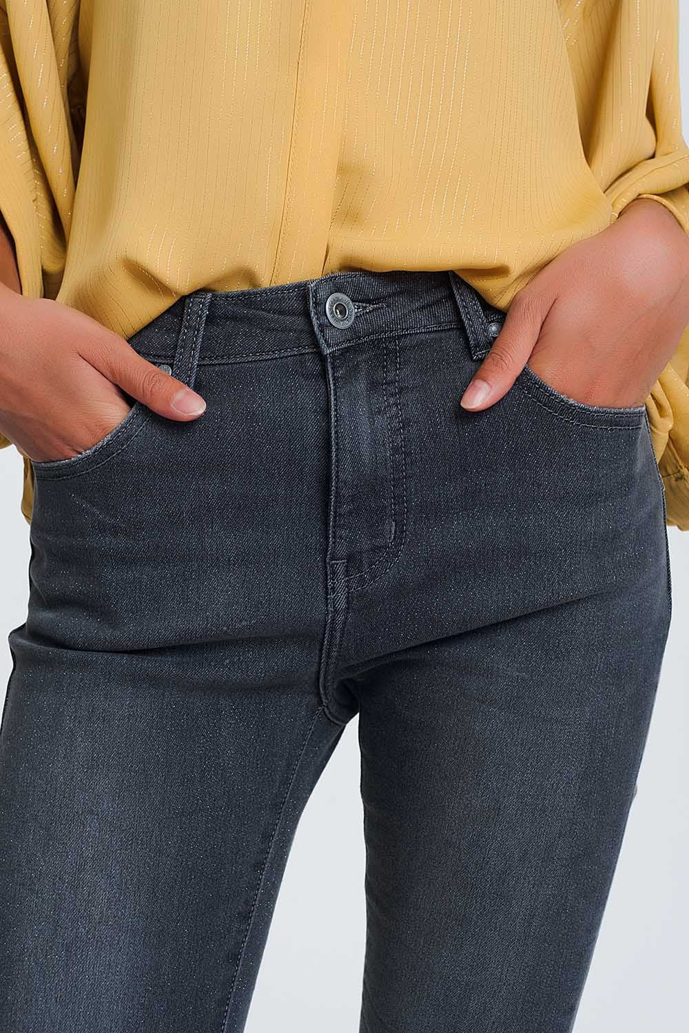 jeans vita alta con glitter