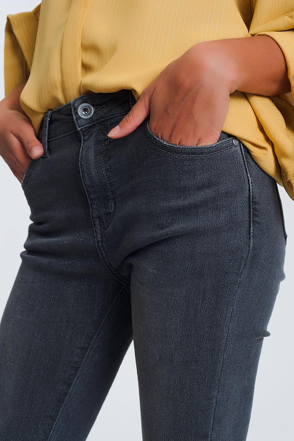 jeans vita alta con glitter