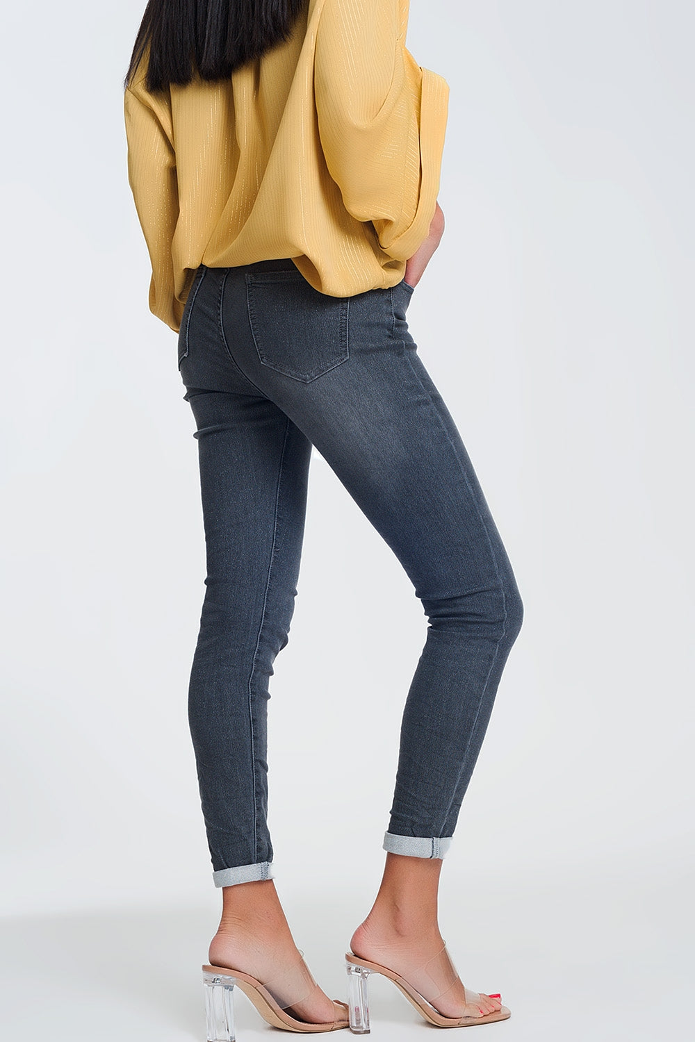 jeans vita alta con glitter