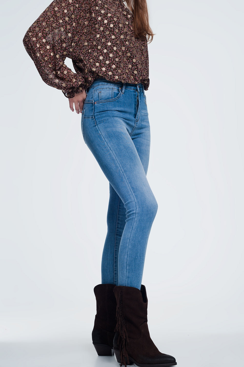 Jeans vita alta skinny blu stone wash medio Pretty