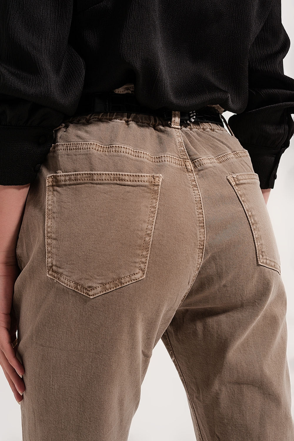 Jeans vita elasticizzata paperbag beige